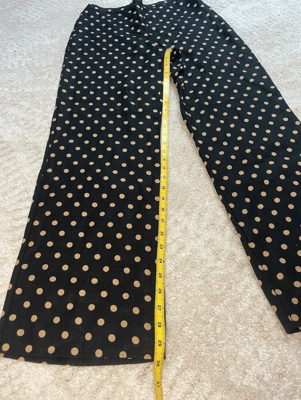 Reformation 100% Linen Black Wide Leg Pants with Gold Polka Dots Size S